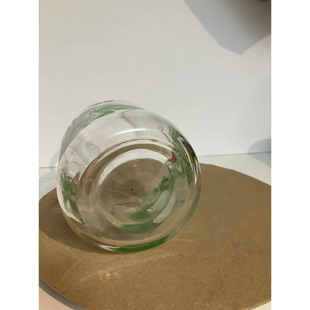 Vintage Floral Federal Glass Carafe Vase Clear Excellent Morning Glory Print